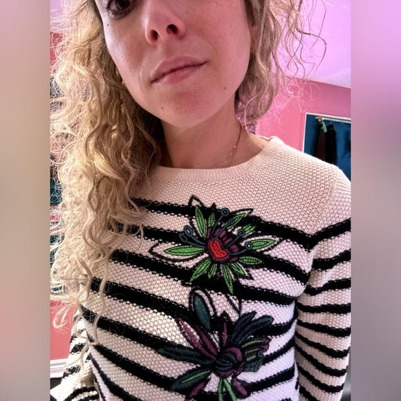 Desigual striped sweater with flowers and button up sides - Picture 3 of 5